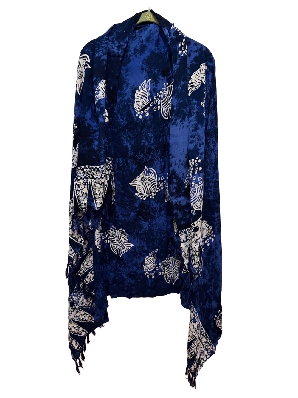 Navy Blue Fish-Print Shawl/Swim cover up